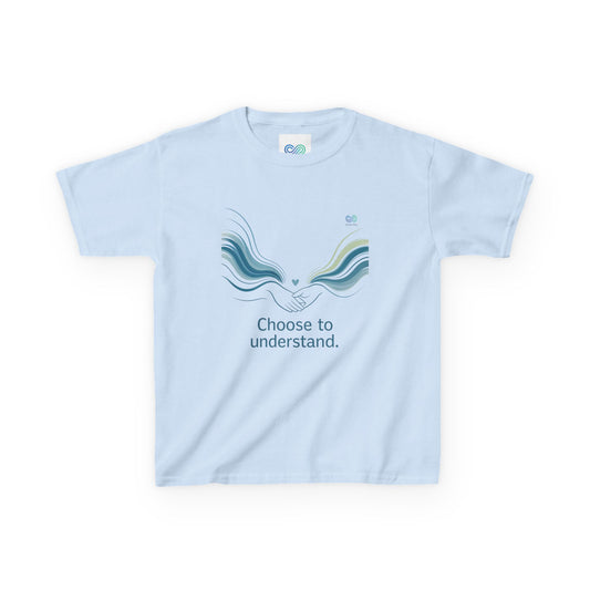 Kids Unisex Tee — “Choose to Understand” Wave Graphic | Soft Blue-Teal Awareness Design by Sensory Rise