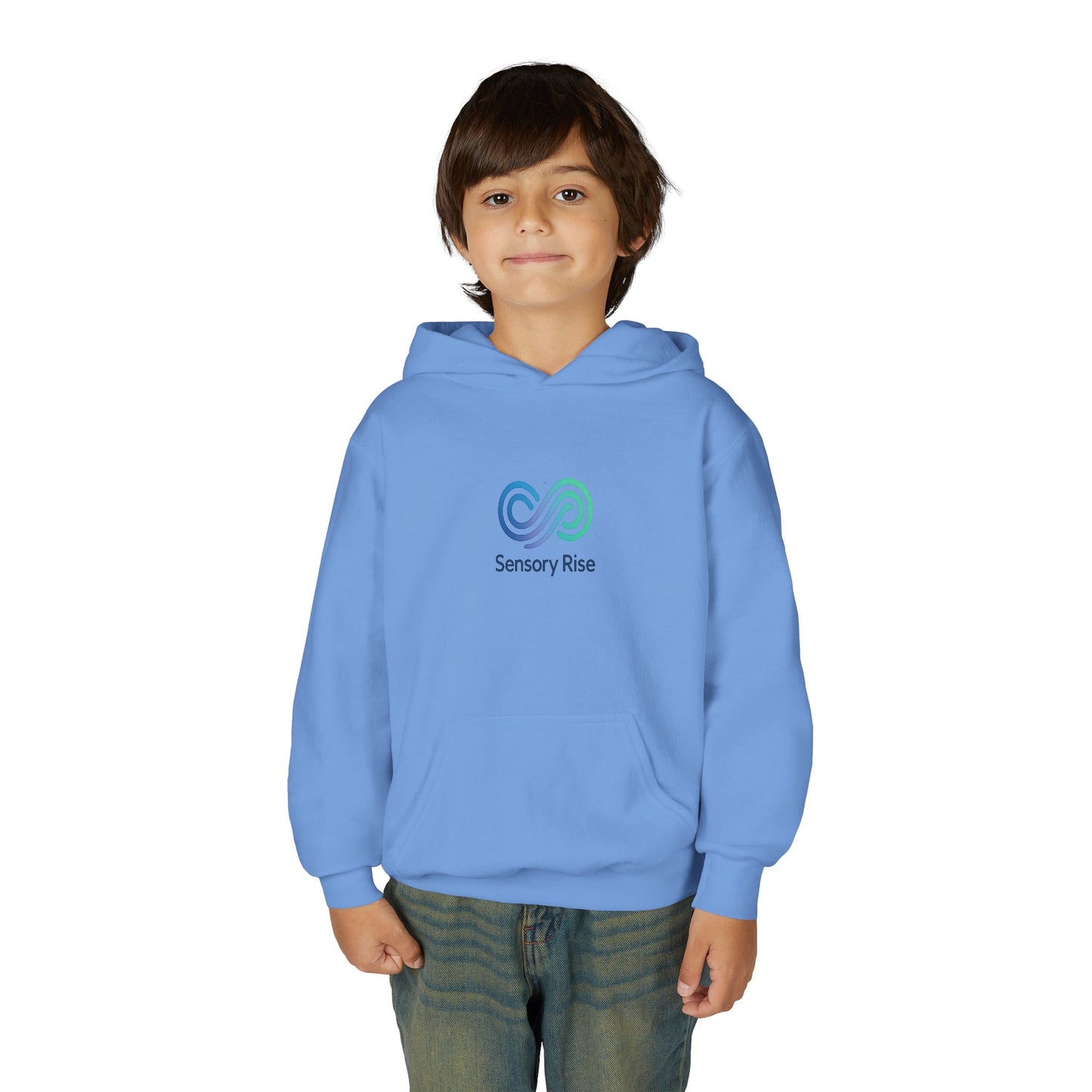 Kids Unisex Hoodie — “Choose to Understand” Wave Graphic | Soft Blue-Teal Empathy Design by Sensory Rise