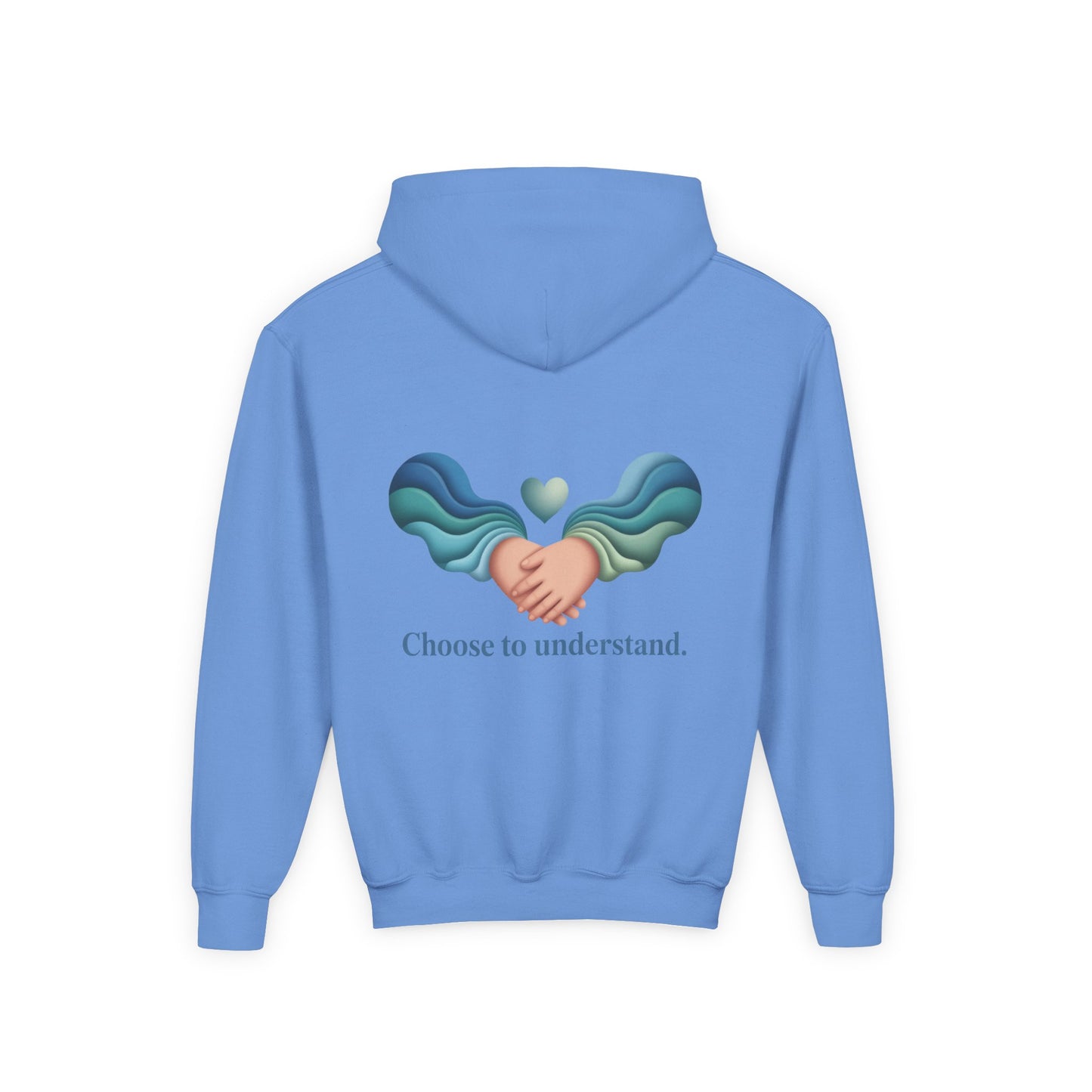 Kids Unisex Hoodie — “Choose to Understand” Wave Graphic | Soft Blue-Teal Empathy Design by Sensory Rise