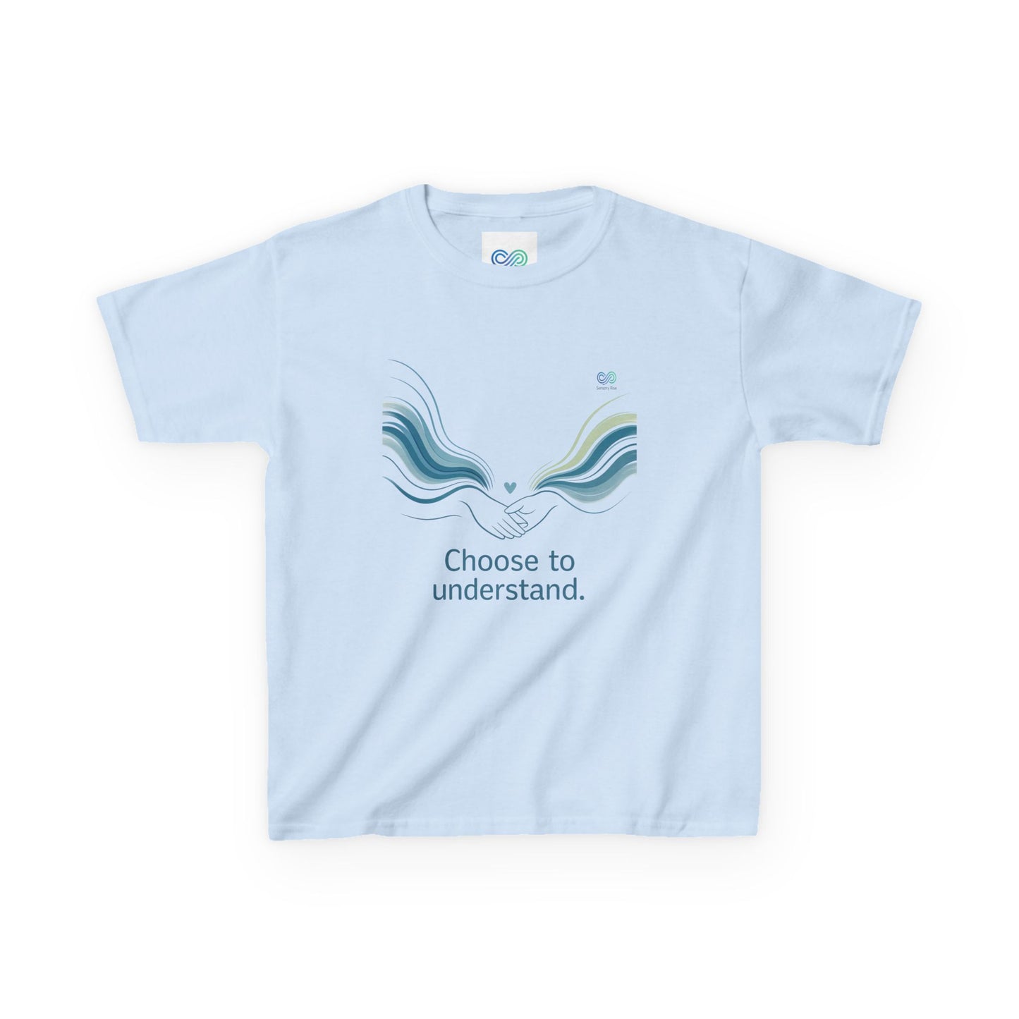 Kids Unisex Tee — “Choose to Understand” Wave Graphic | Soft Blue-Teal Awareness Design by Sensory Rise