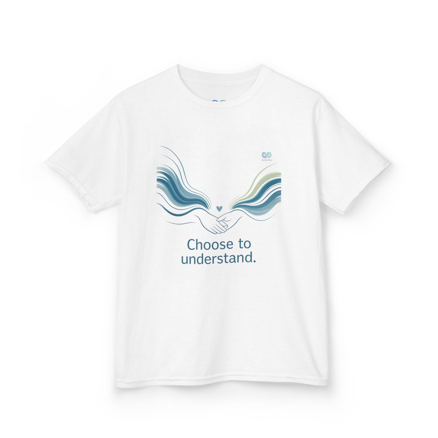 Kids Unisex Tee — “Choose to Understand” Wave Graphic | Soft Blue-Teal Awareness Design by Sensory Rise