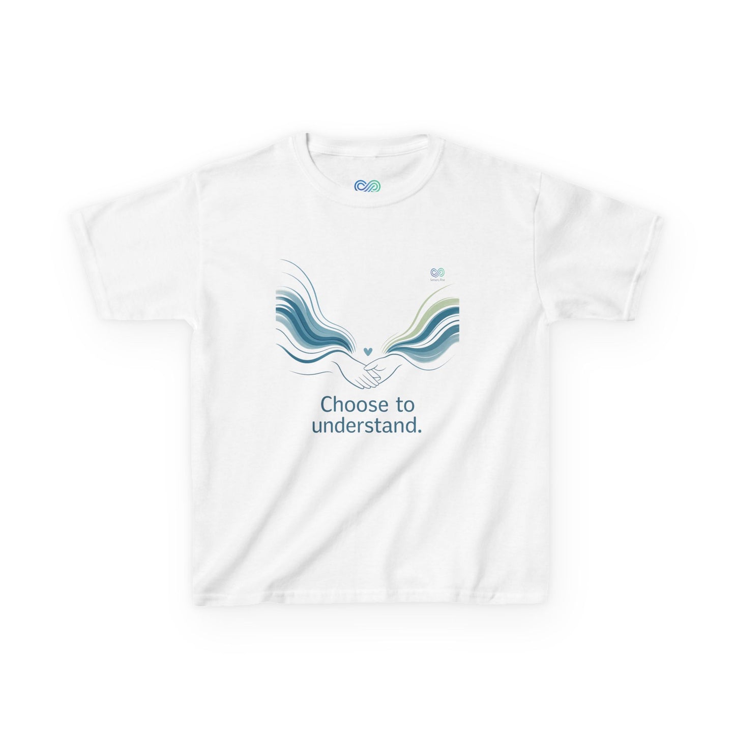 Kids Unisex Tee — “Choose to Understand” Wave Graphic | Soft Blue-Teal Awareness Design by Sensory Rise