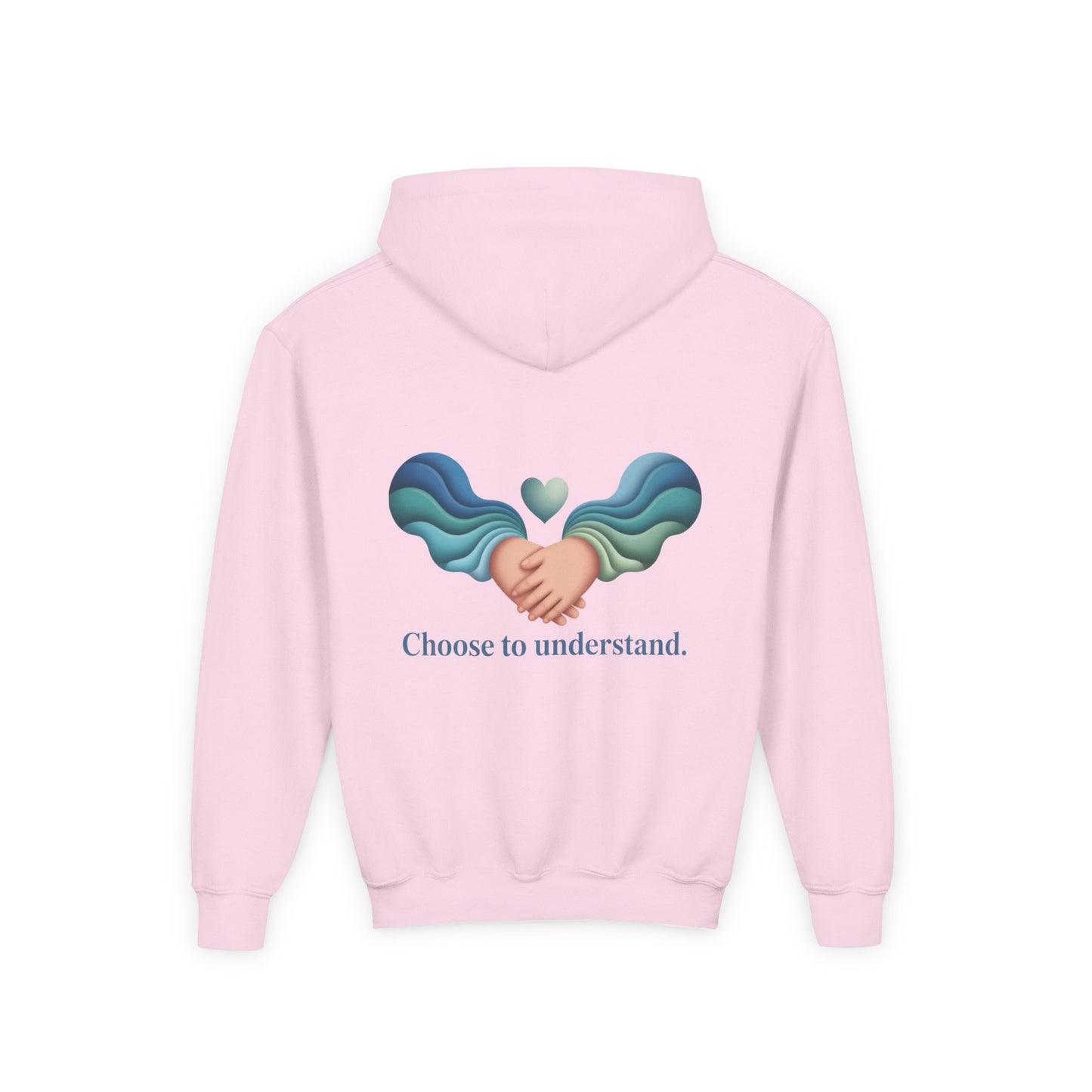 Kids Unisex Hoodie — “Choose to Understand” Wave Graphic | Soft Blue-Teal Empathy Design by Sensory Rise