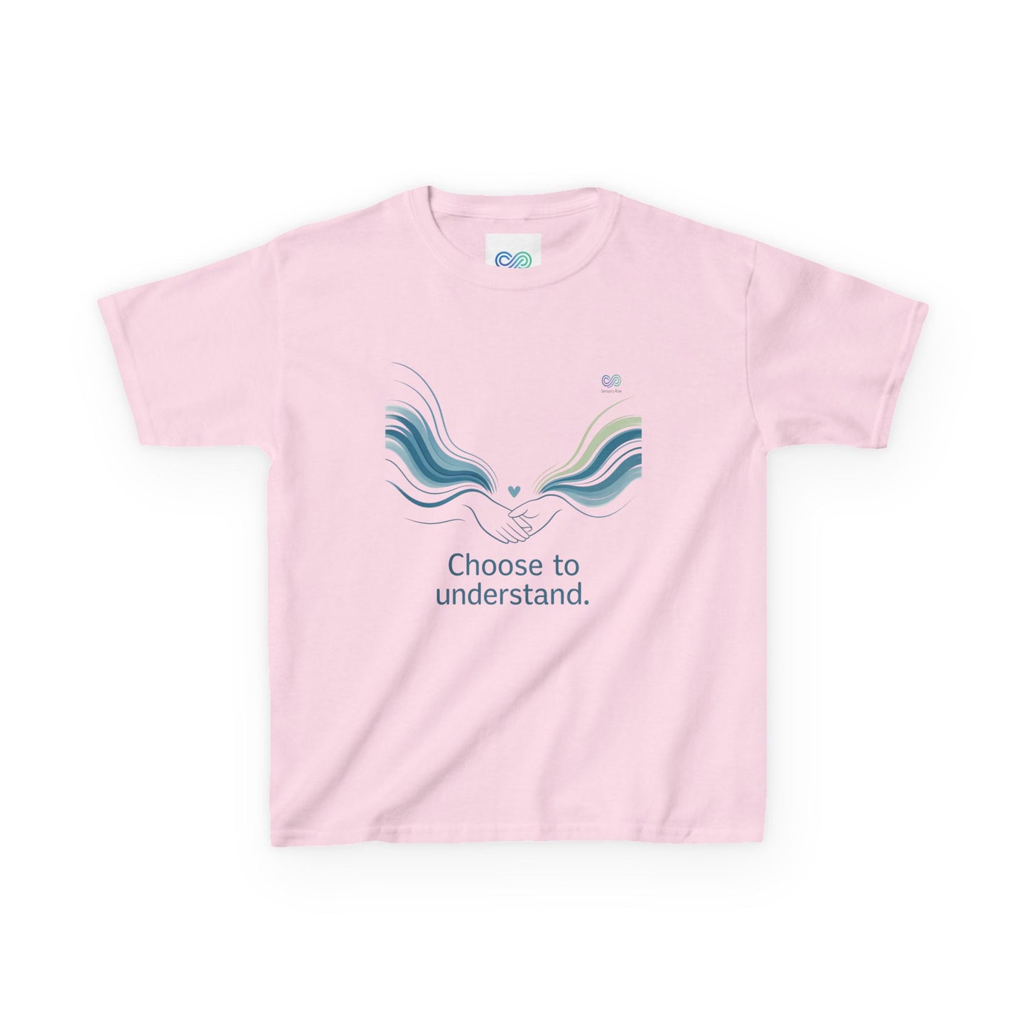Kids Unisex Tee — “Choose to Understand” Wave Graphic | Soft Blue-Teal Awareness Design by Sensory Rise
