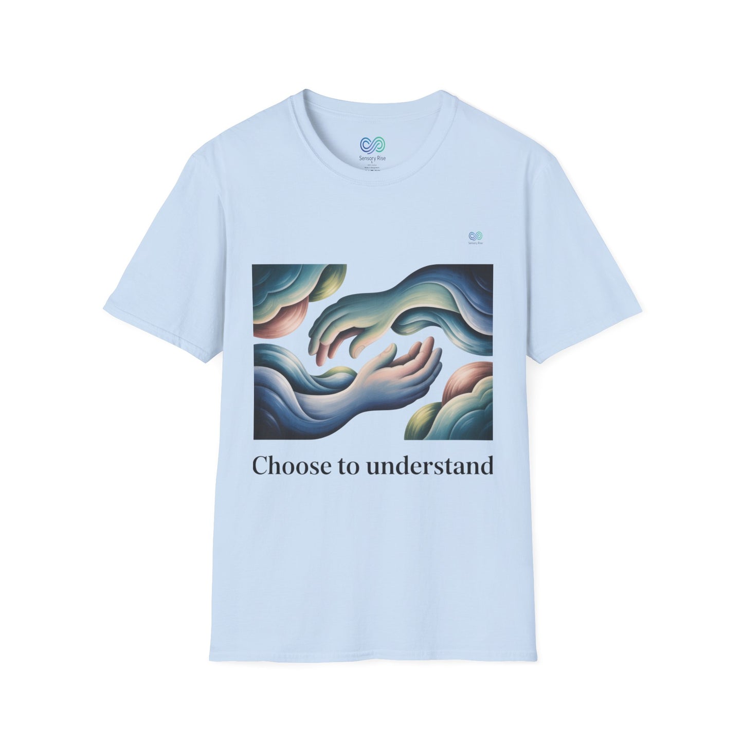 Adult Unisex Tee — “Choose to Understand” Wave Graphic | Soft Blue-Teal Awareness Design by Sensory Rise