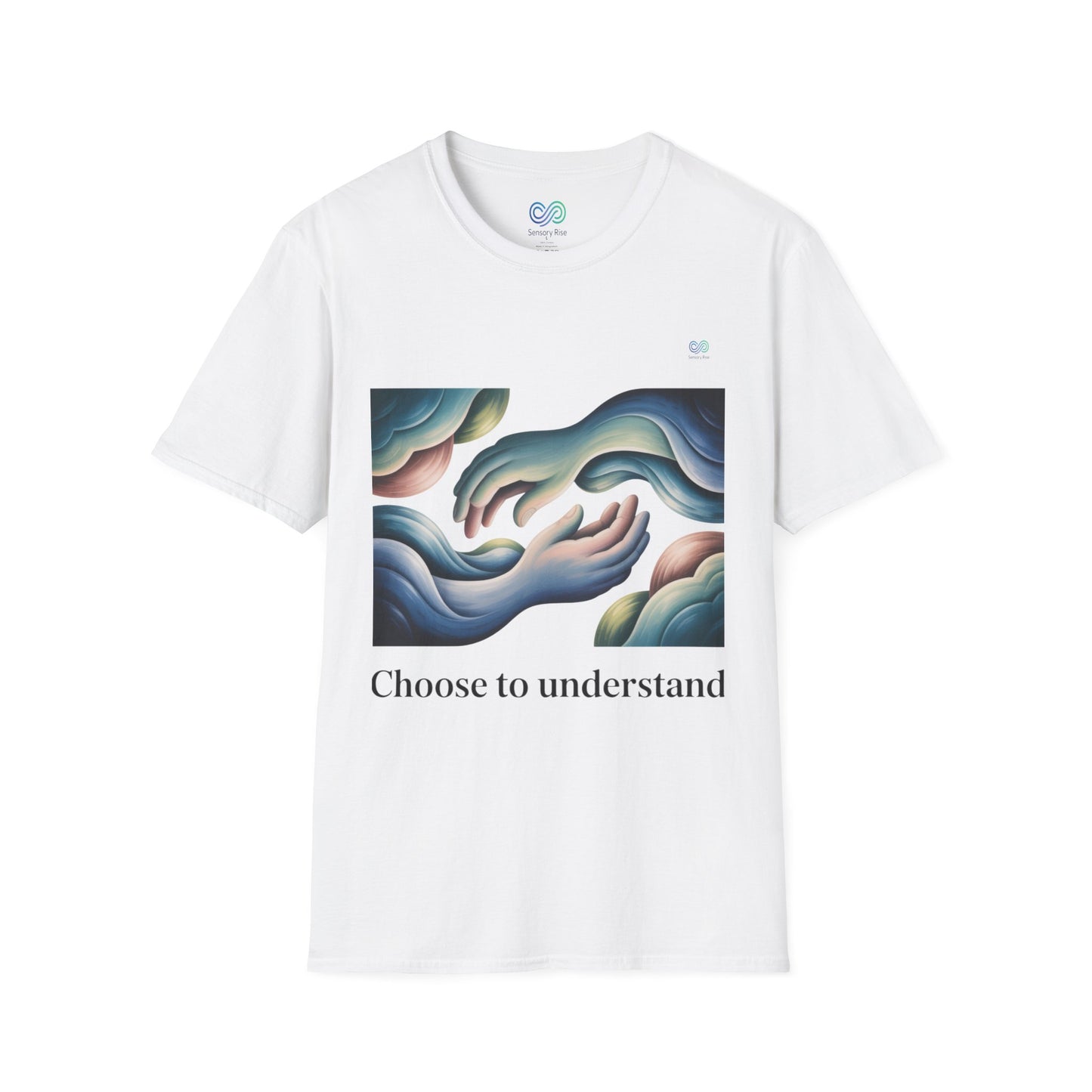 Adult Unisex Tee — “Choose to Understand” Wave Graphic | Soft Blue-Teal Awareness Design by Sensory Rise