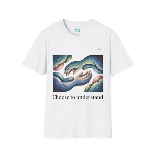 Adult Unisex Tee — “Choose to Understand” Wave Graphic | Soft Blue-Teal Awareness Design by Sensory Rise