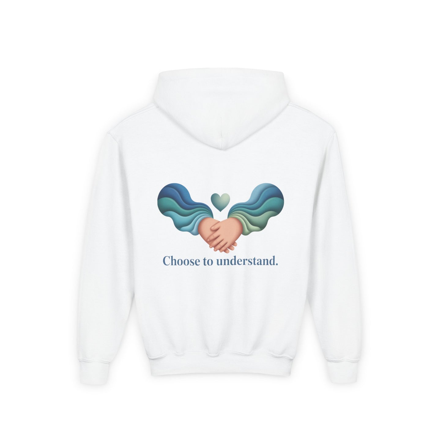 Kids Unisex Hoodie — “Choose to Understand” Wave Graphic | Soft Blue-Teal Empathy Design by Sensory Rise