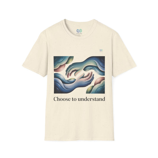 Adult Unisex Tee — “Choose to Understand” Wave Graphic | Soft Blue-Teal Awareness Design by Sensory Rise